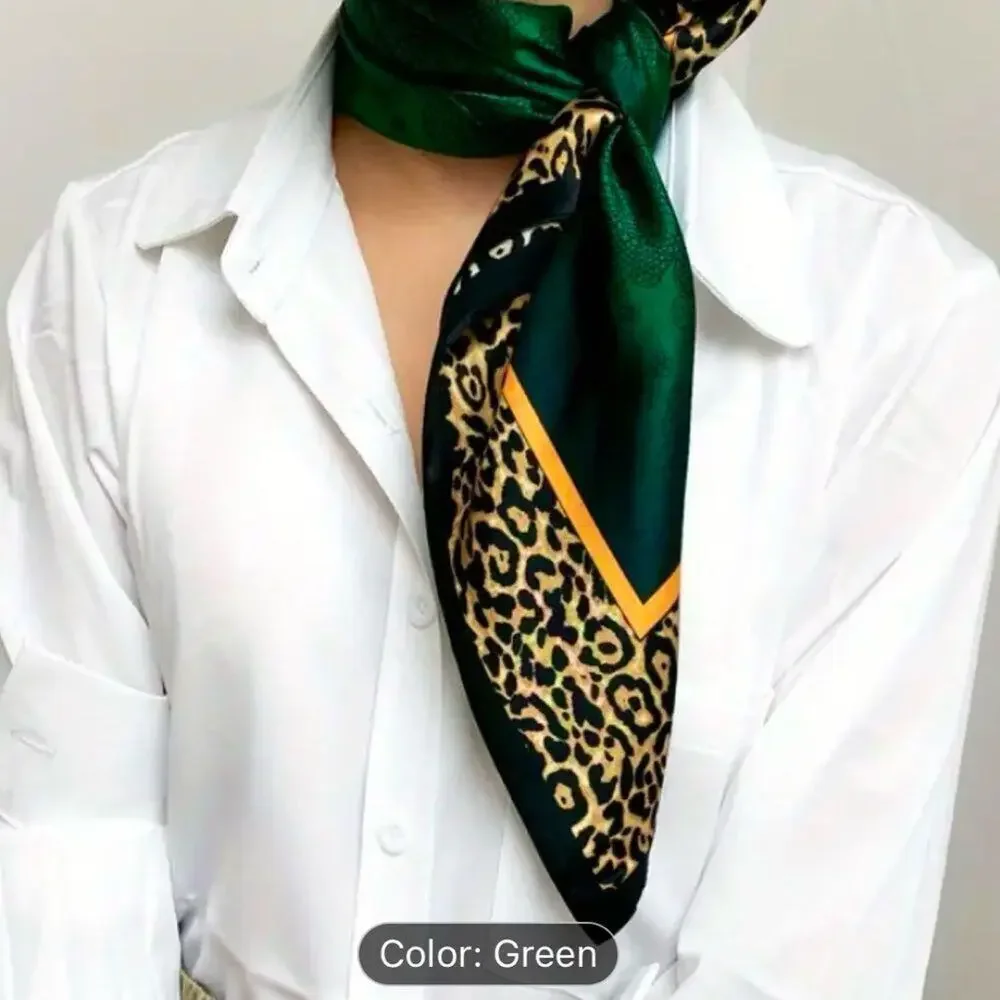 Boho Emerald Green Leopard Print Silk Scarf - Picture 6 of 13